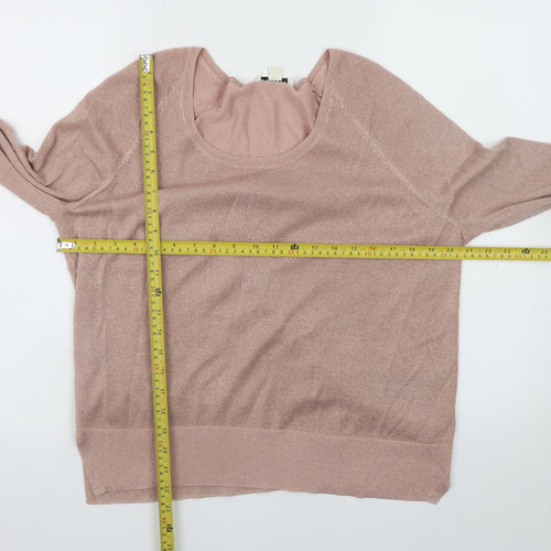 Whistles Womens Pink Metallic Scoop Neck Pullover Jumper M