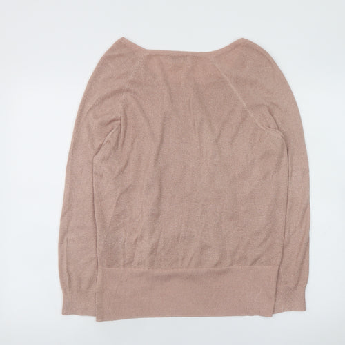 Whistles Womens Pink Metallic Scoop Neck Pullover Jumper M