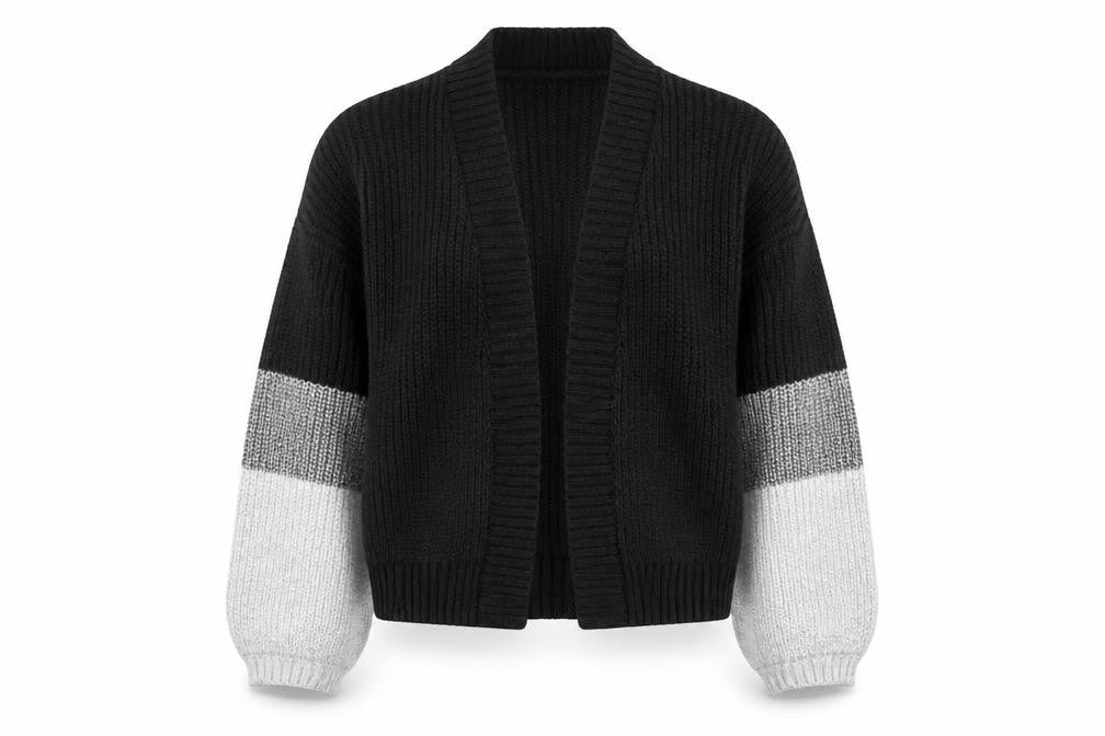 John Lewis Women’s Black Grey Chunky Knit Open Cardigan L