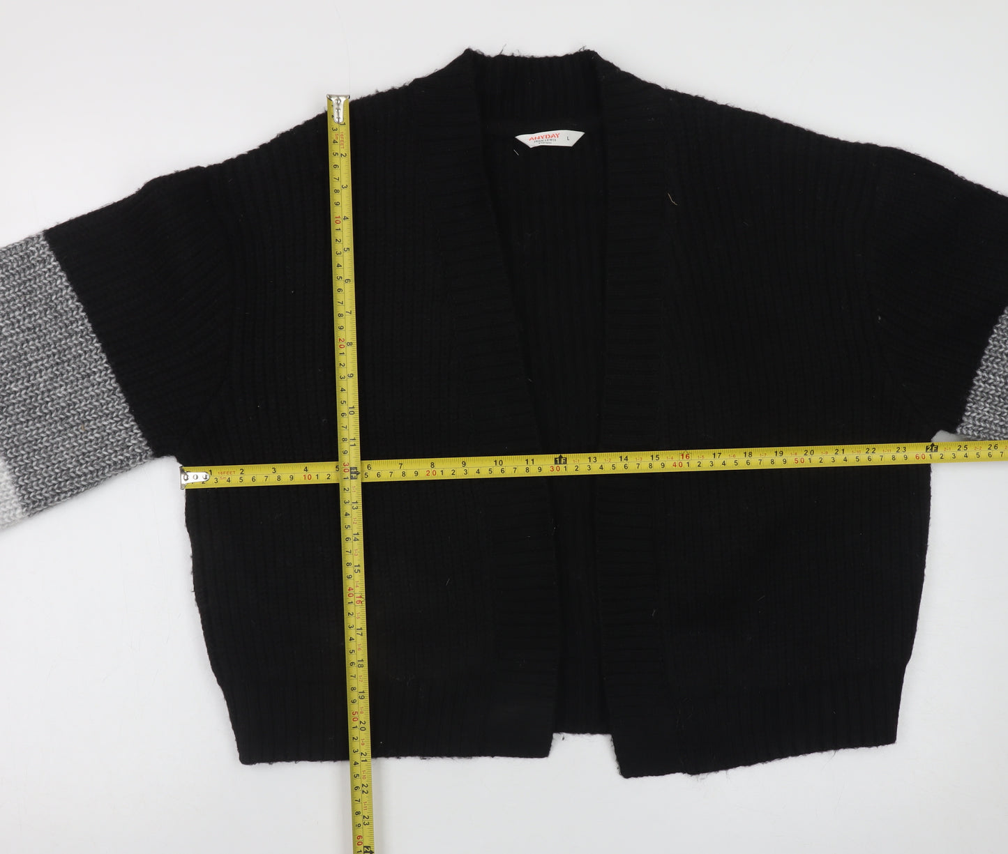 John Lewis Women’s Black Grey Chunky Knit Open Cardigan L