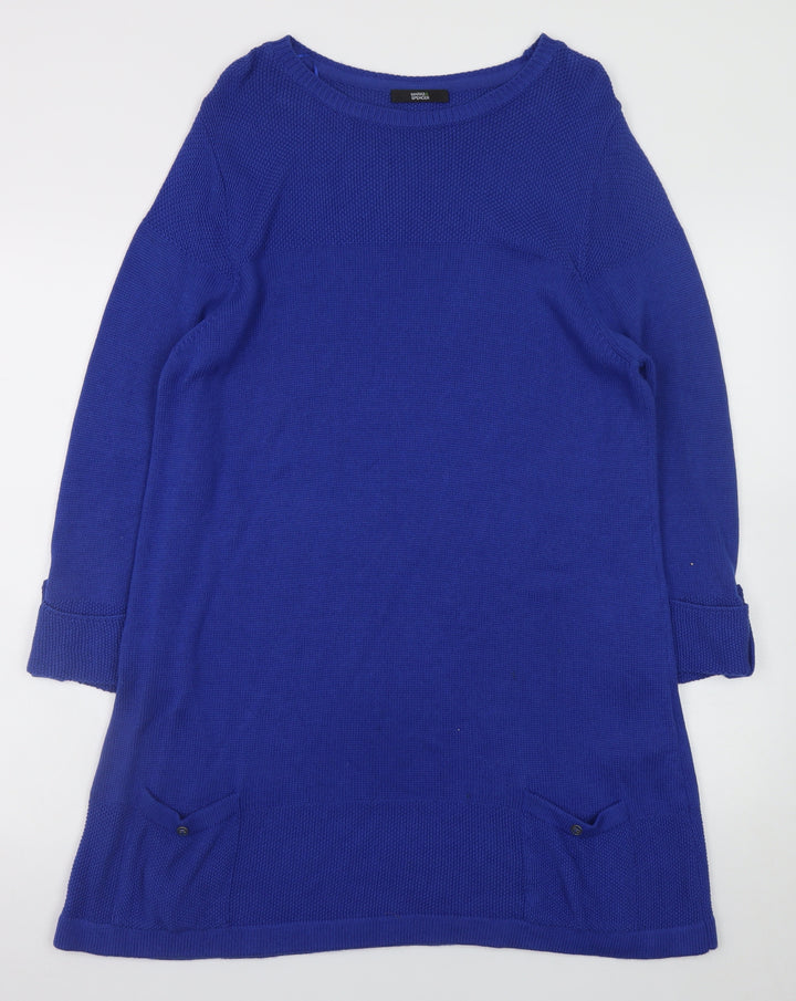 Marks and Spencer Women Blue Jumper Dress Size 16 Knit Casual