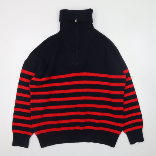ZARA Women’s Black & Red Striped Roll Neck Knit Jumper Size 12