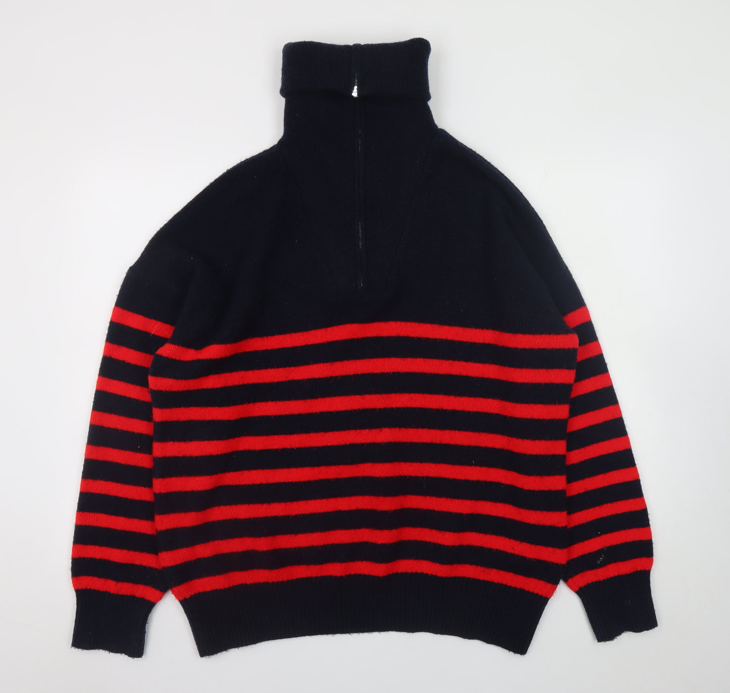 ZARA Women’s Black & Red Striped Roll Neck Knit Jumper Size 12