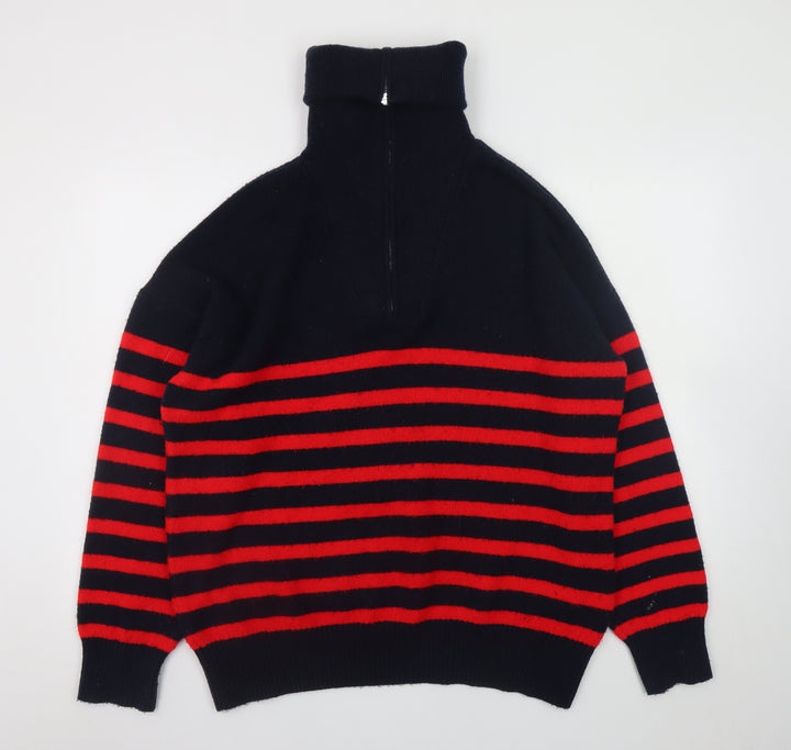 ZARA Women’s Black & Red Striped Roll Neck Knit Jumper Size 12