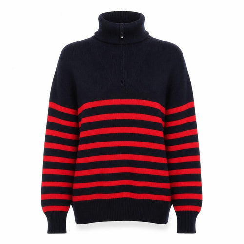 ZARA Women’s Black & Red Striped Roll Neck Knit Jumper Size 12