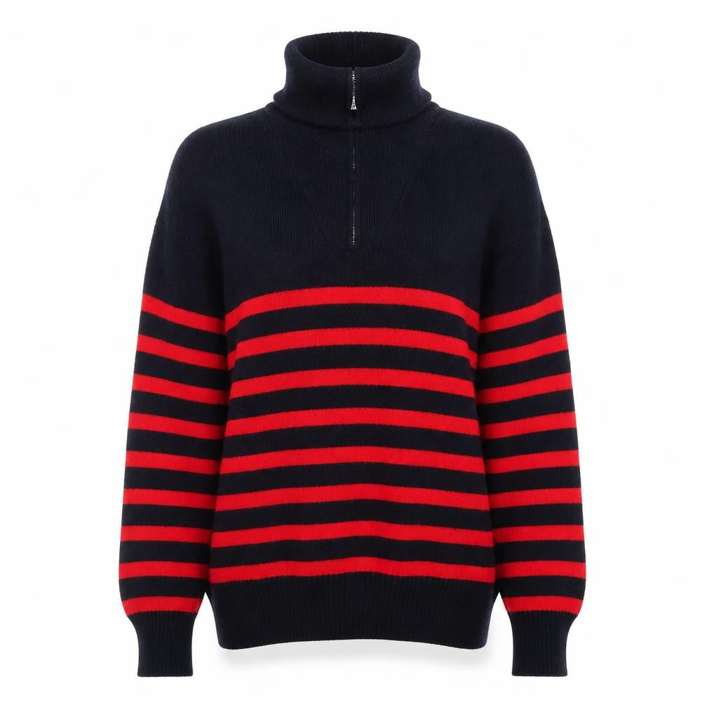 ZARA Women’s Black & Red Striped Roll Neck Knit Jumper Size 12