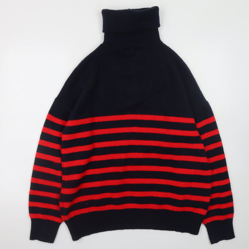 ZARA Women’s Black & Red Striped Roll Neck Knit Jumper Size 12