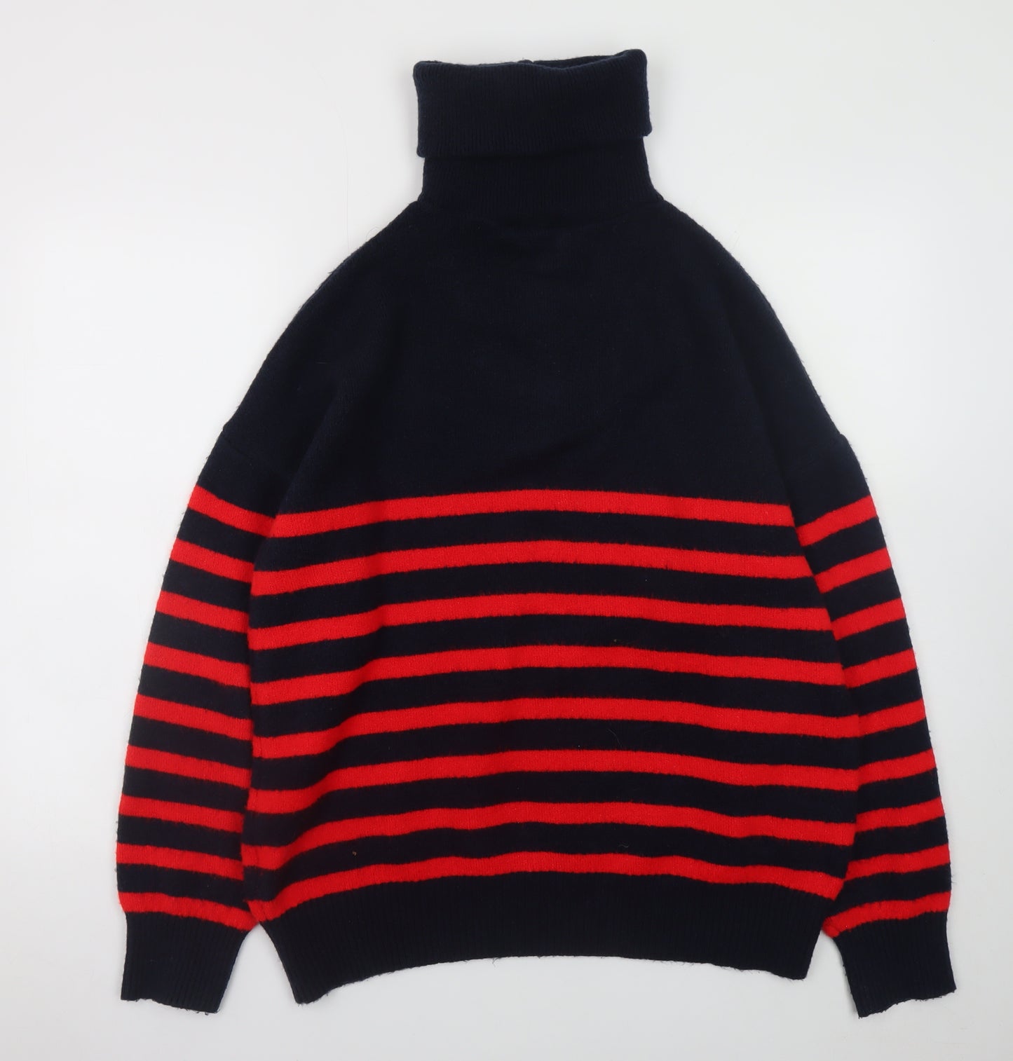 ZARA Women’s Black & Red Striped Roll Neck Knit Jumper Size 12