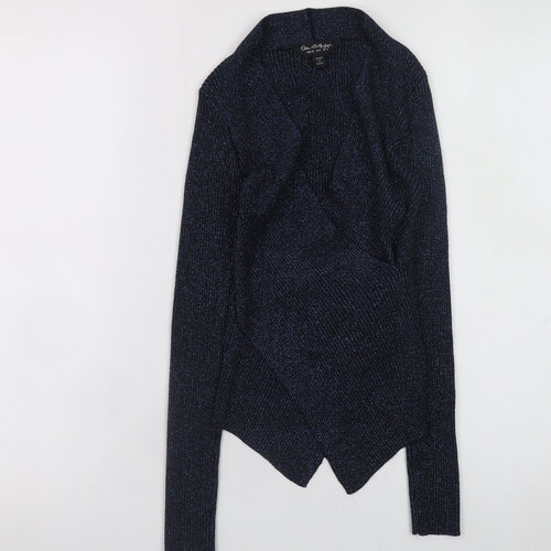 Miss Selfridge Women's Blue Metallic Long Sleeve Wrap Top Size 4