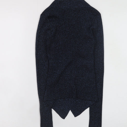 Miss Selfridge Women's Blue Metallic Long Sleeve Wrap Top Size 4