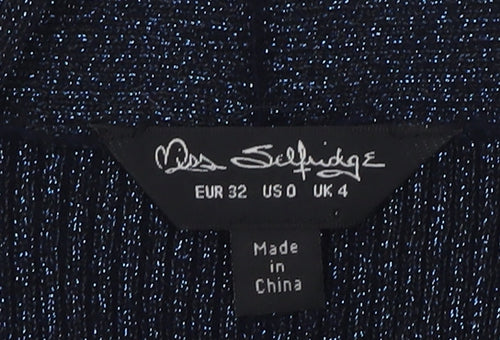 Miss Selfridge Women's Blue Metallic Long Sleeve Wrap Top Size 4