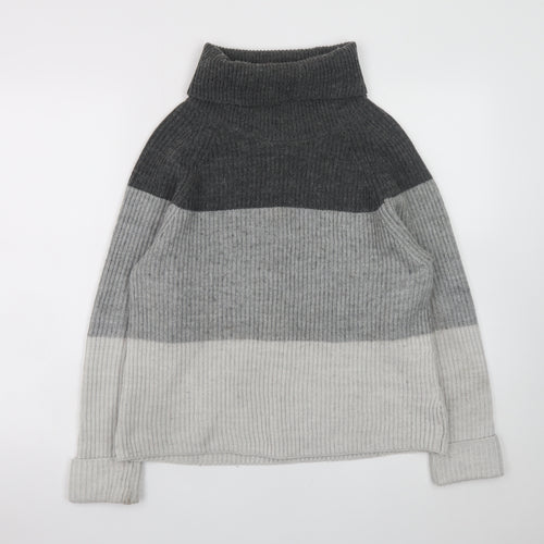 Marks and Spencer Womens Grey Roll Neck Striped Jumper Size 14