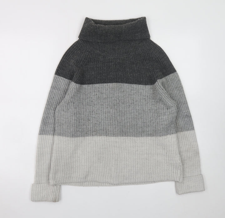 Marks and Spencer Womens Grey Roll Neck Striped Jumper Size 14