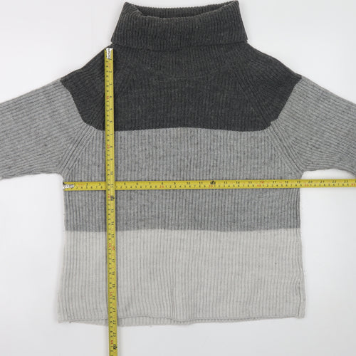 Marks and Spencer Womens Grey Roll Neck Striped Jumper Size 14