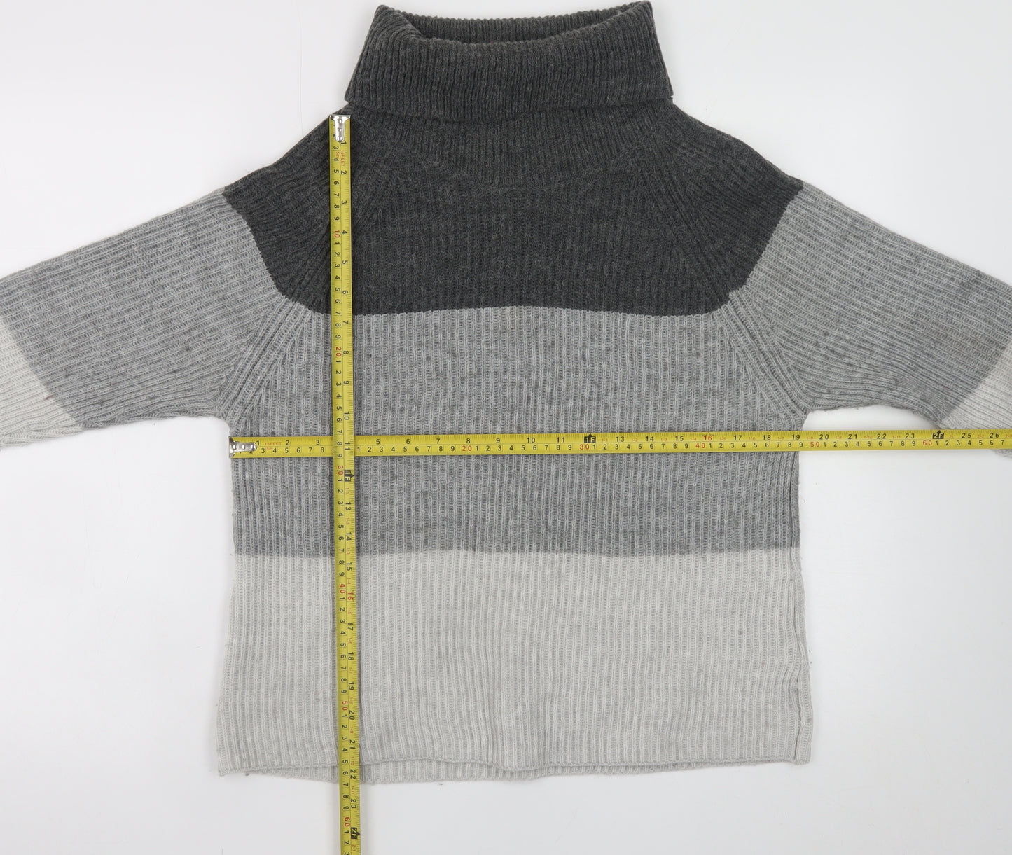 Marks and Spencer Womens Grey Roll Neck Striped Jumper Size 14