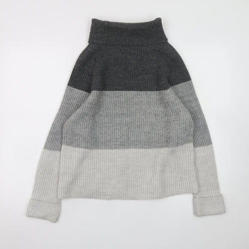 Marks and Spencer Womens Grey Roll Neck Striped Jumper Size 14