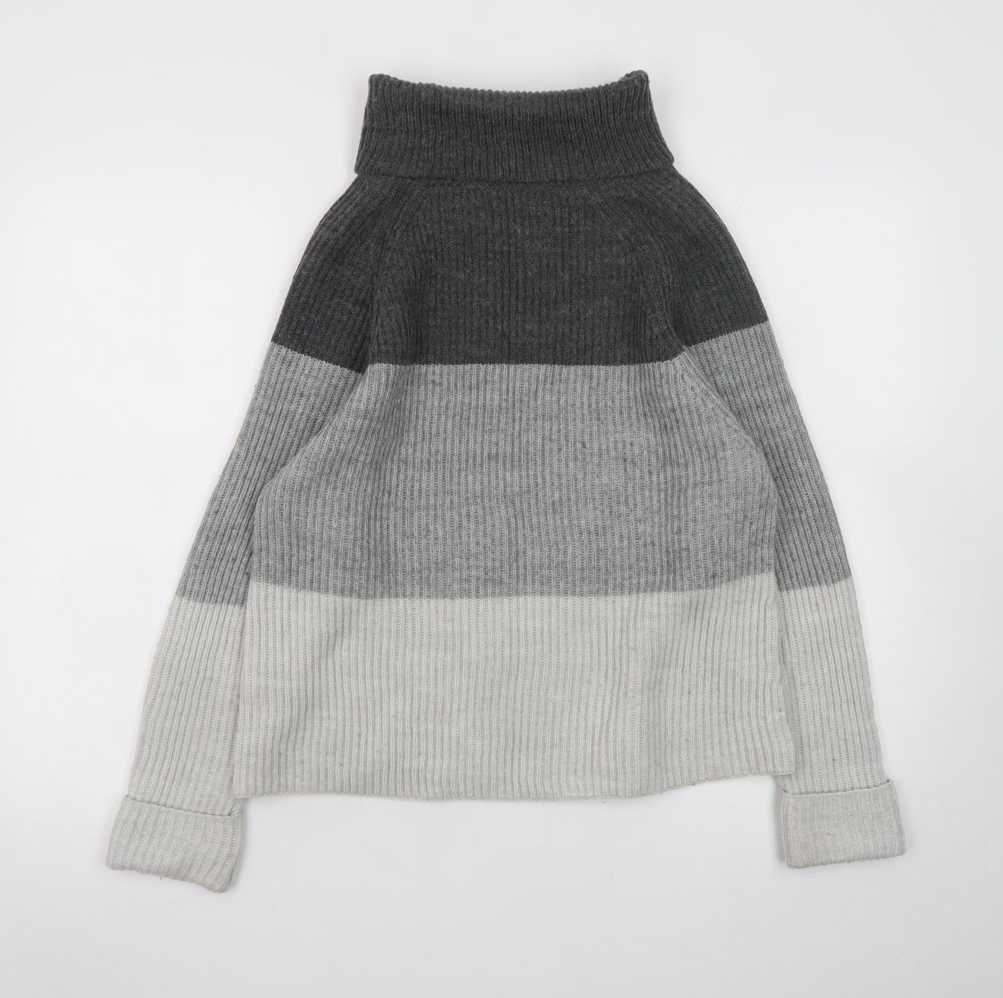 Marks and Spencer Womens Grey Roll Neck Striped Jumper Size 14