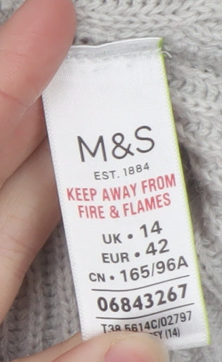 Marks and Spencer Womens Grey Roll Neck Striped Jumper Size 14