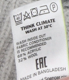 Marks and Spencer Womens Grey Roll Neck Striped Jumper Size 14