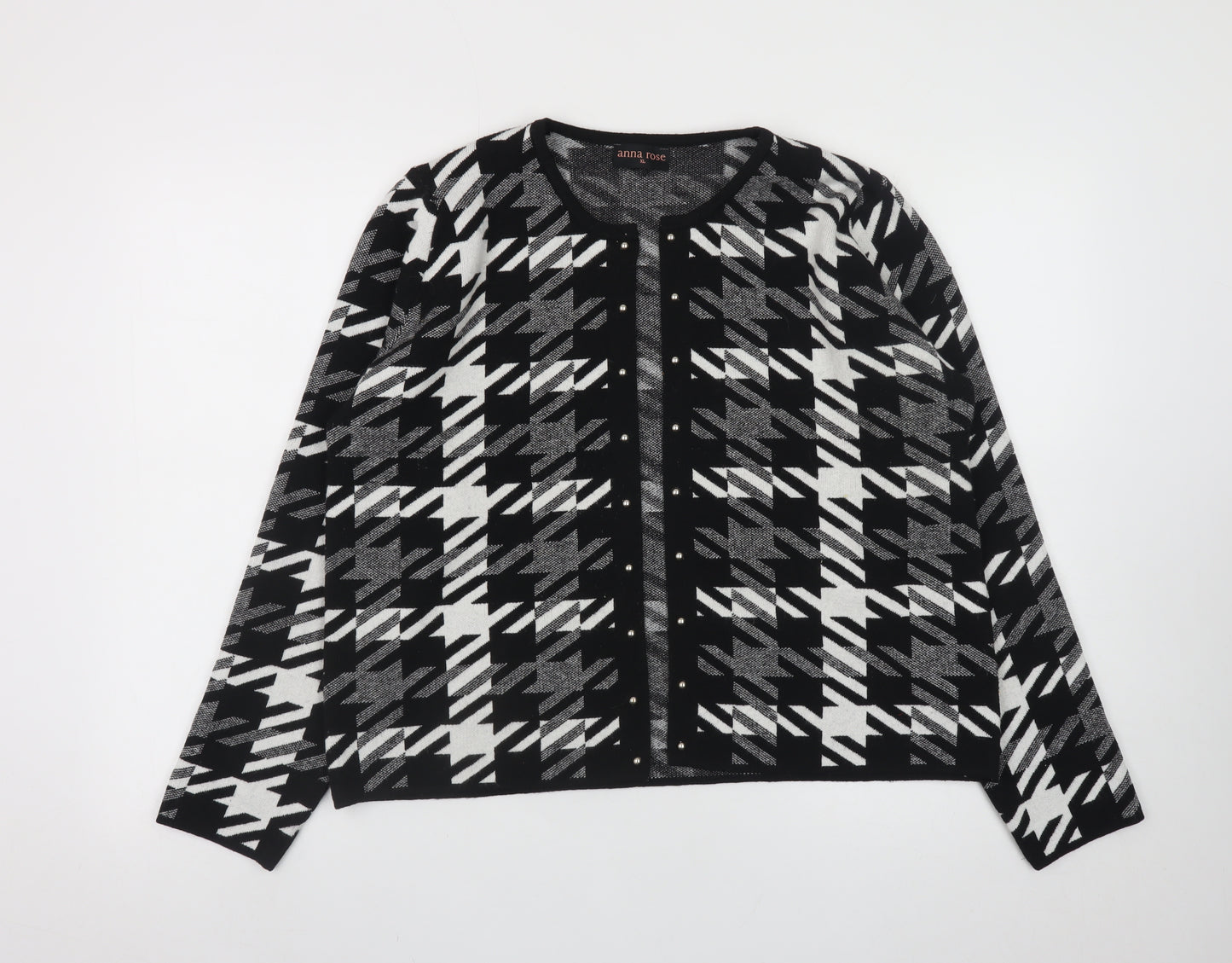 Anna Rose Women's Black White Houndstooth Knit Jacket XL
