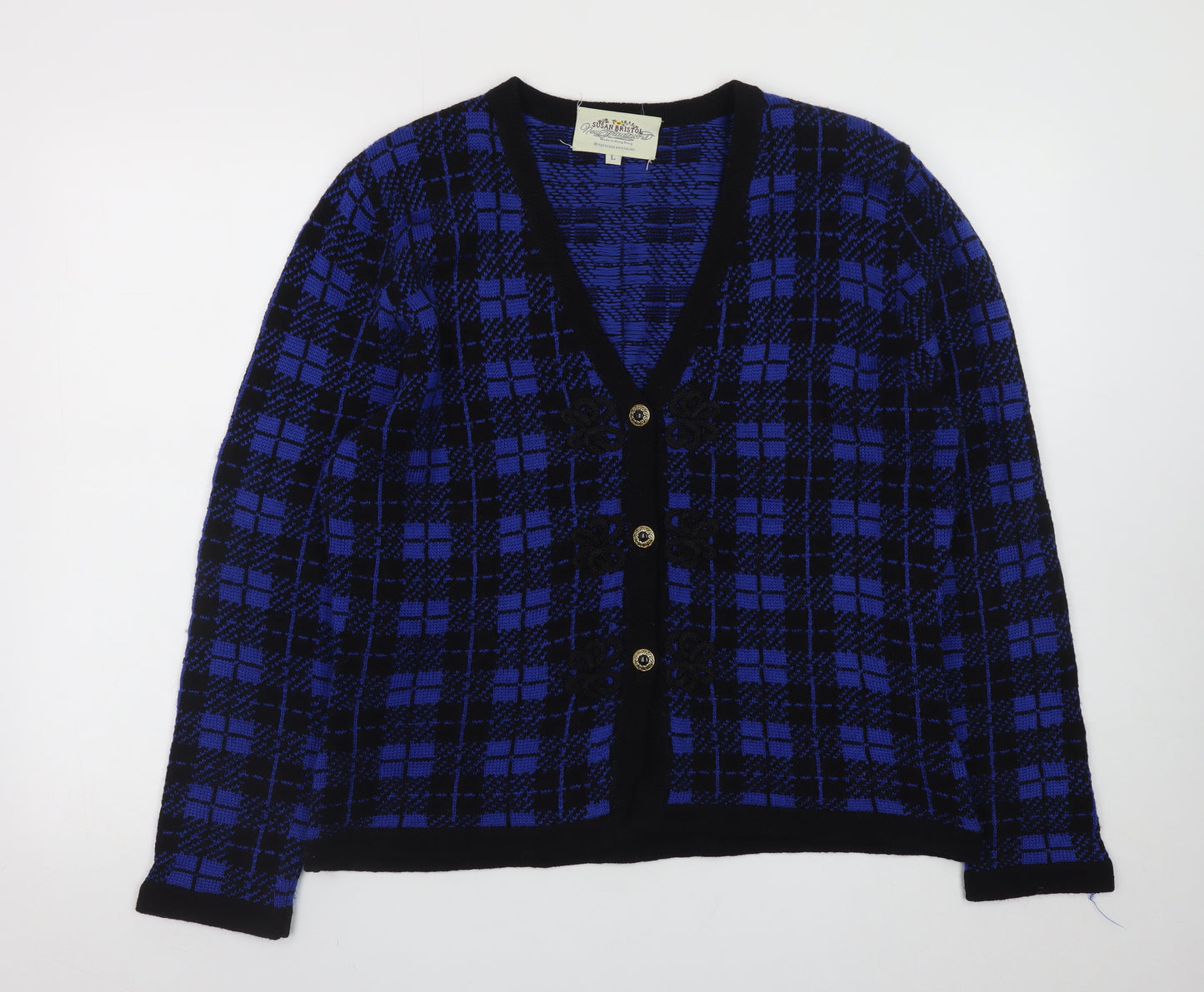 Susan Bristol Women's Blue Check Wool Blend Button Jacket Size L