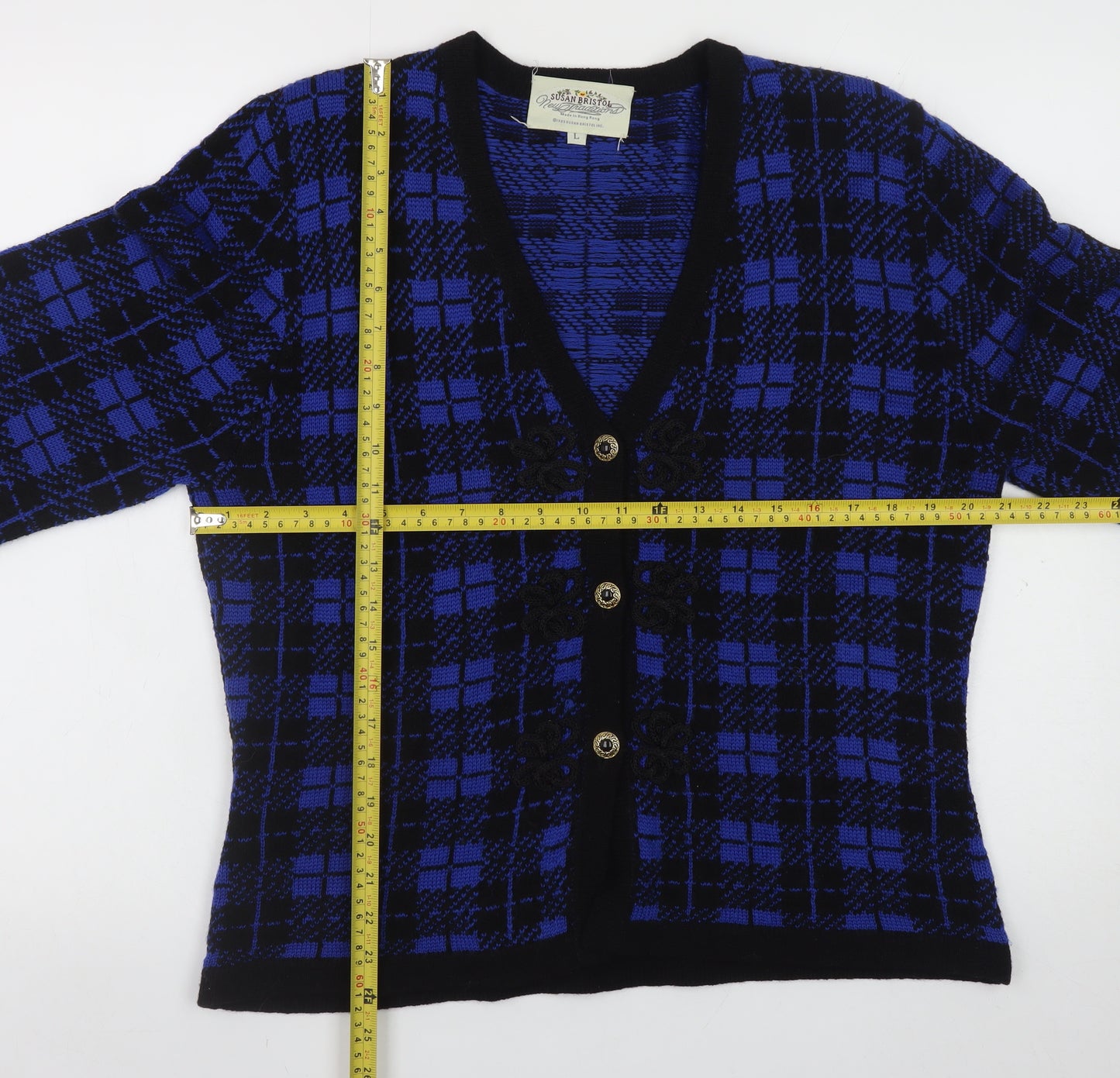 Susan Bristol Women's Blue Check Wool Blend Button Jacket Size L