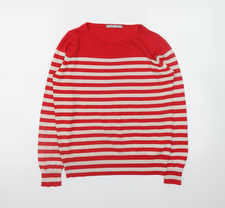 Marks and Spencer Womens Red Striped Acrylic Jumper Size 8