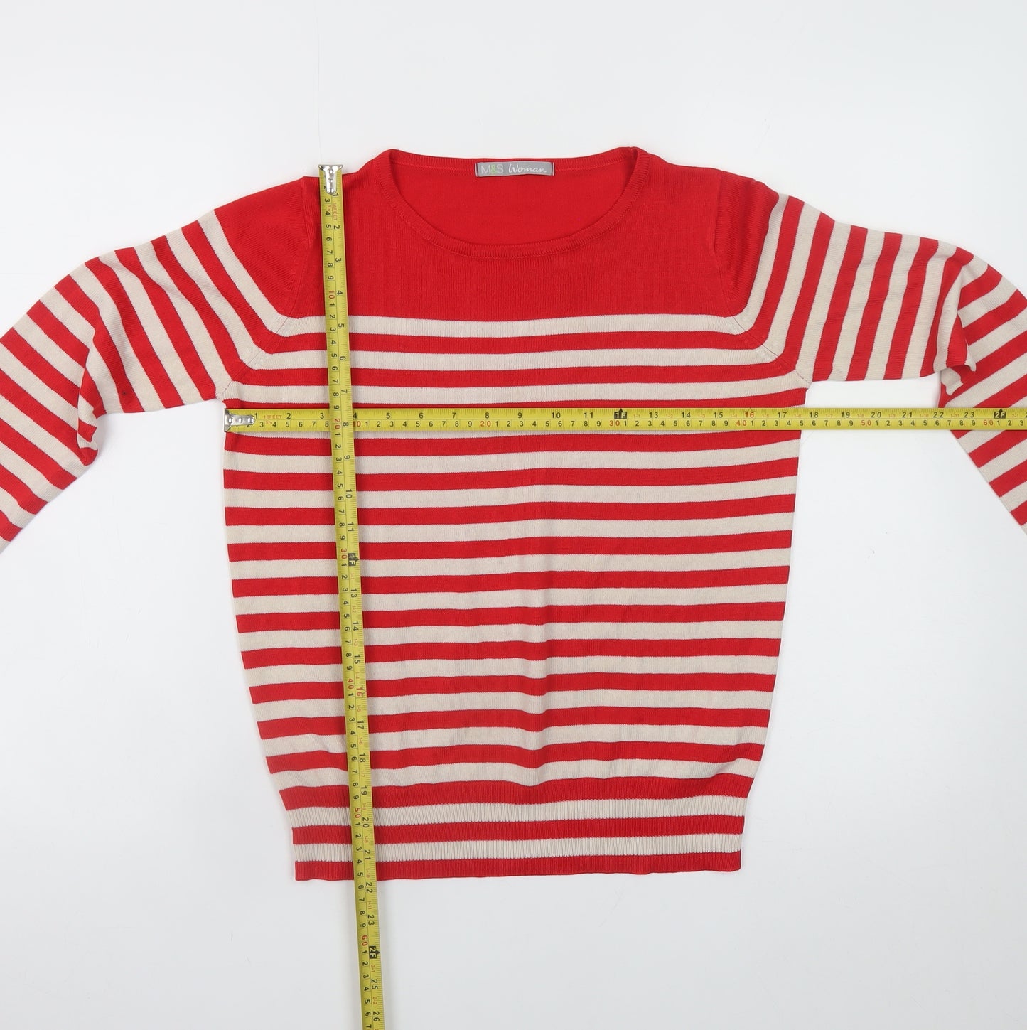 Marks and Spencer Womens Red Striped Acrylic Jumper Size 8