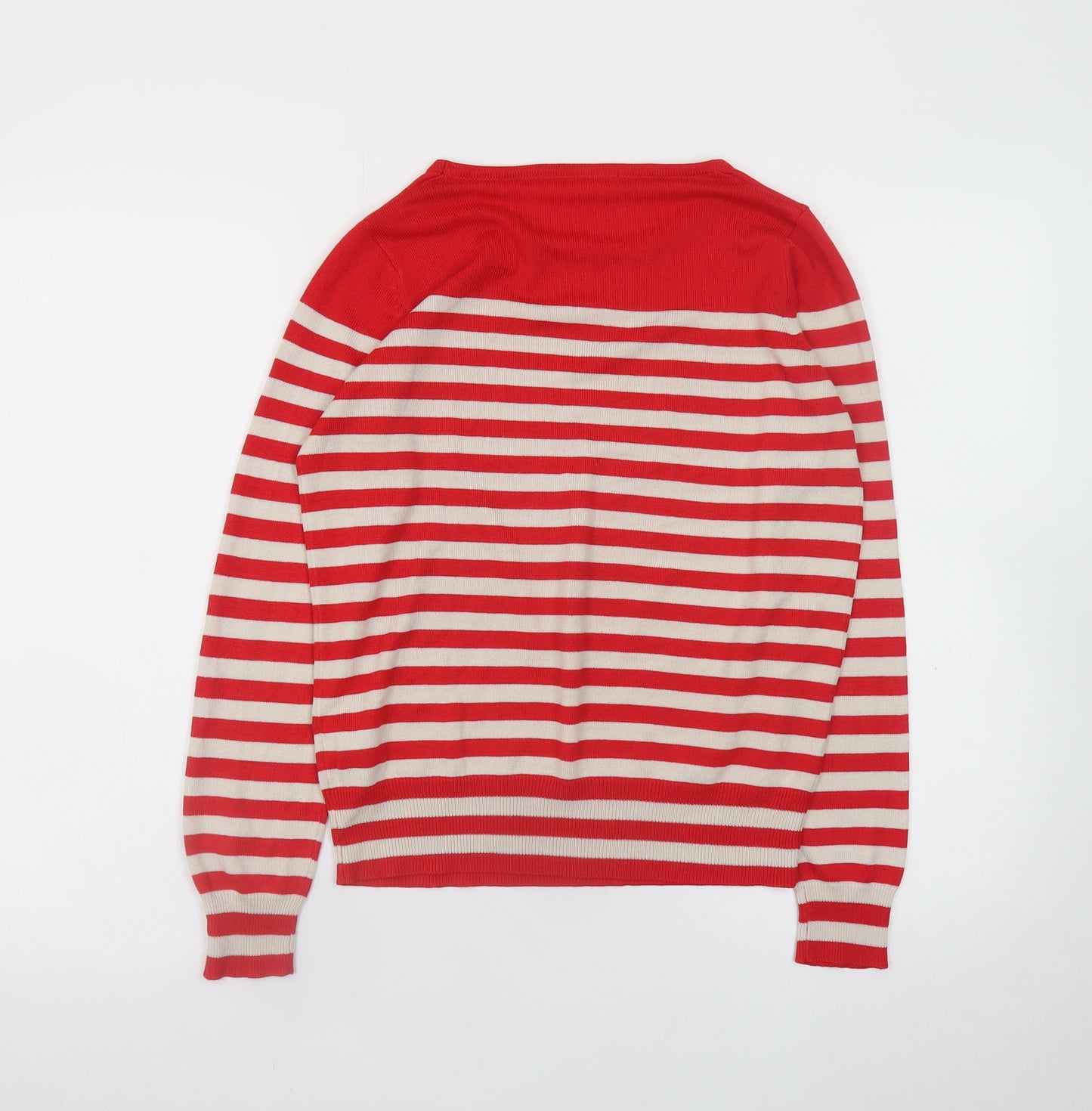 Marks and Spencer Womens Red Striped Acrylic Jumper Size 8