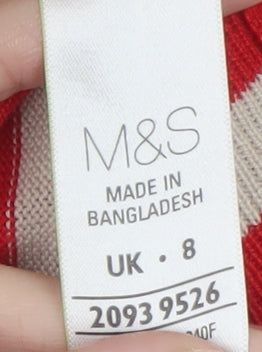 Marks and Spencer Womens Red Striped Acrylic Jumper Size 8