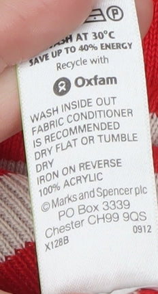 Marks and Spencer Womens Red Striped Acrylic Jumper Size 8