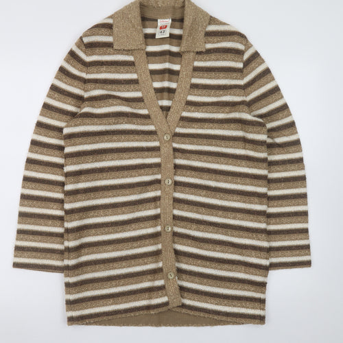 Marks and Spencer St Michael Womens Beige Brown Striped Cardigan Size 14