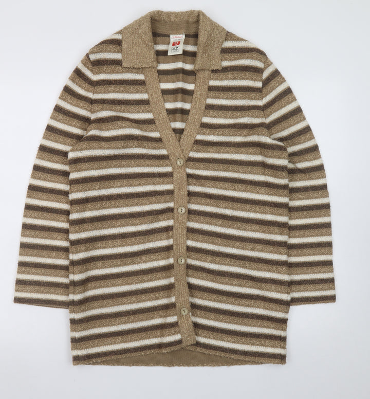 Marks and Spencer St Michael Womens Beige Brown Striped Cardigan Size 14