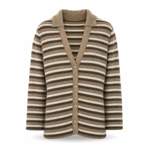 Marks and Spencer St Michael Womens Beige Brown Striped Cardigan Size 14