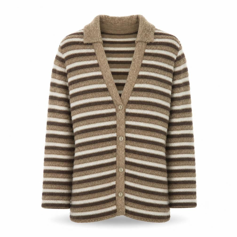 Marks and Spencer St Michael Womens Beige Brown Striped Cardigan Size 14