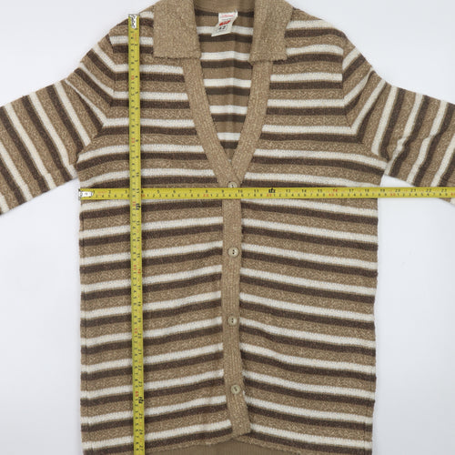 Marks and Spencer St Michael Womens Beige Brown Striped Cardigan Size 14