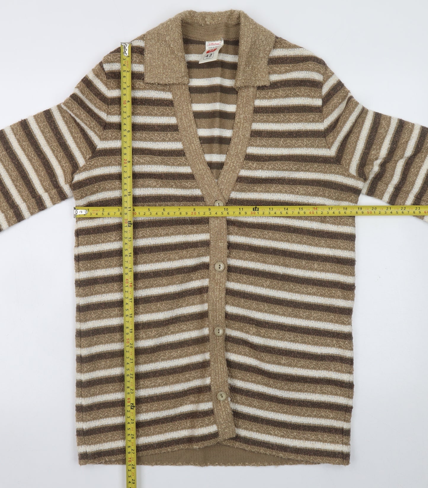 Marks and Spencer St Michael Womens Beige Brown Striped Cardigan Size 14