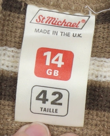 Marks and Spencer St Michael Womens Beige Brown Striped Cardigan Size 14