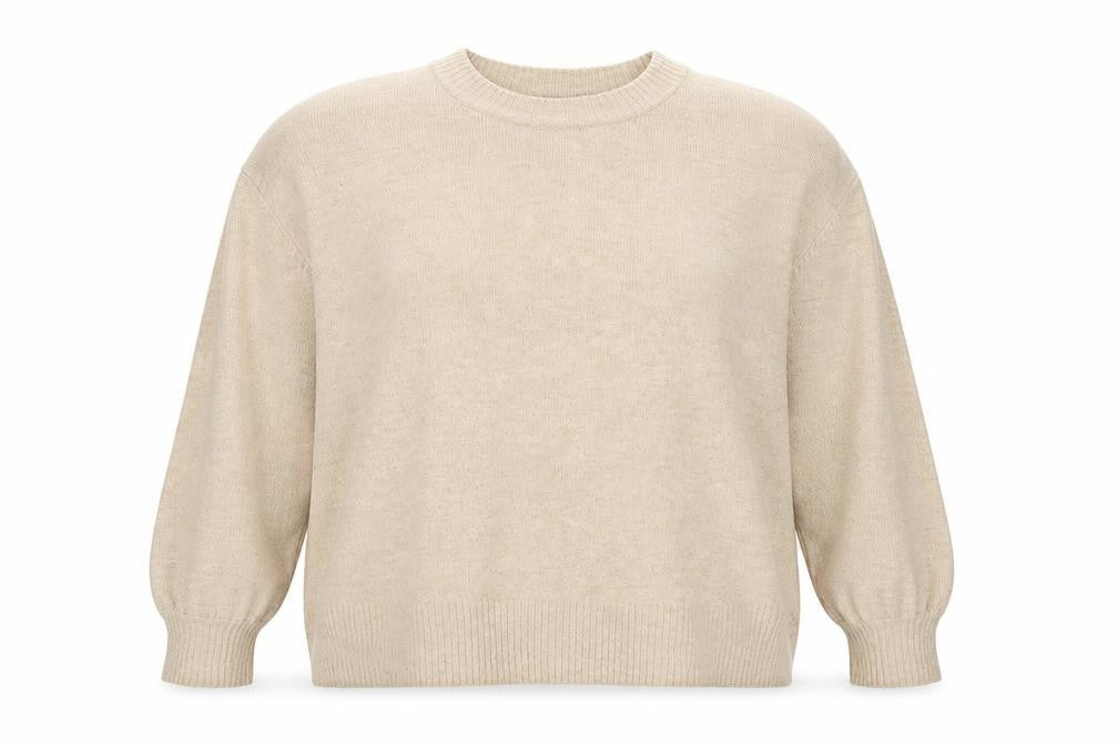Front view of ASOS Women’s Beige Crew Neck jumper, size UK 22, Relaxed Fit