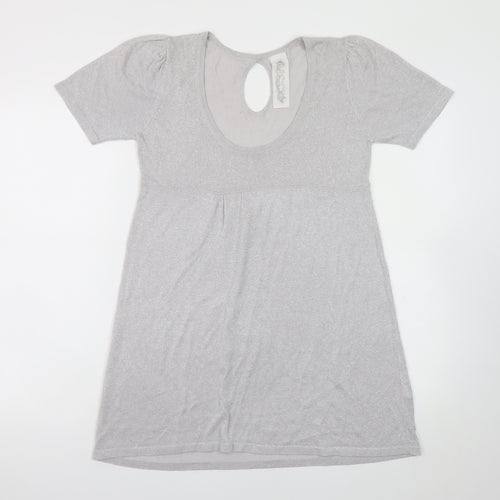 Evie Women’s Silver A-Line Party Dress Size 14 Short Sleeve Scoop Neck