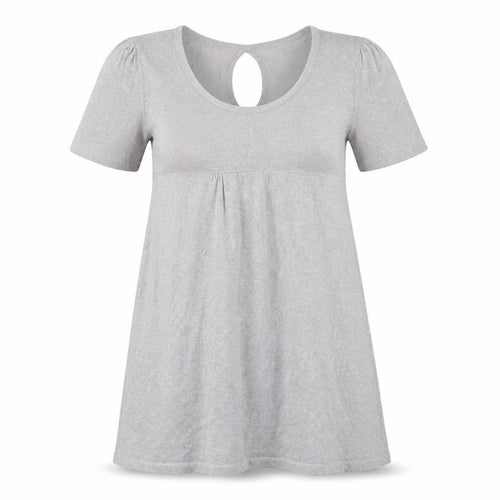 Evie Women’s Silver A-Line Party Dress Size 14 Short Sleeve Scoop Neck