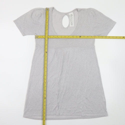 Evie Women’s Silver A-Line Party Dress Size 14 Short Sleeve Scoop Neck