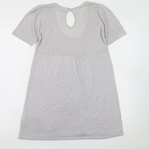 Evie Women’s Silver A-Line Party Dress Size 14 Short Sleeve Scoop Neck