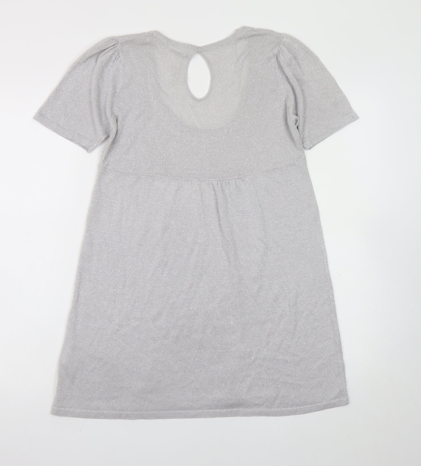 Evie Women’s Silver A-Line Party Dress Size 14 Short Sleeve Scoop Neck