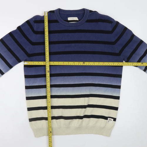 Foxton Men's Blue Striped Cotton Crew Neck Jumper Size S