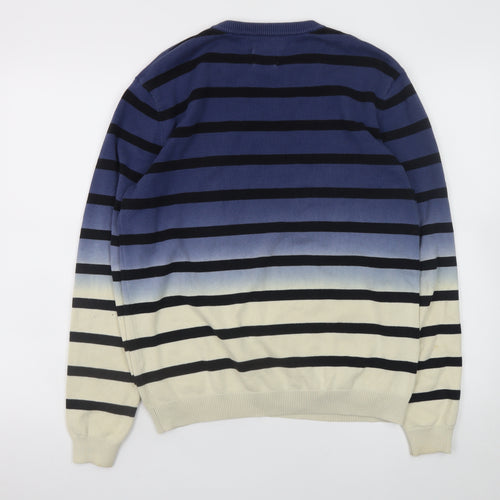 Foxton Men's Blue Striped Cotton Crew Neck Jumper Size S