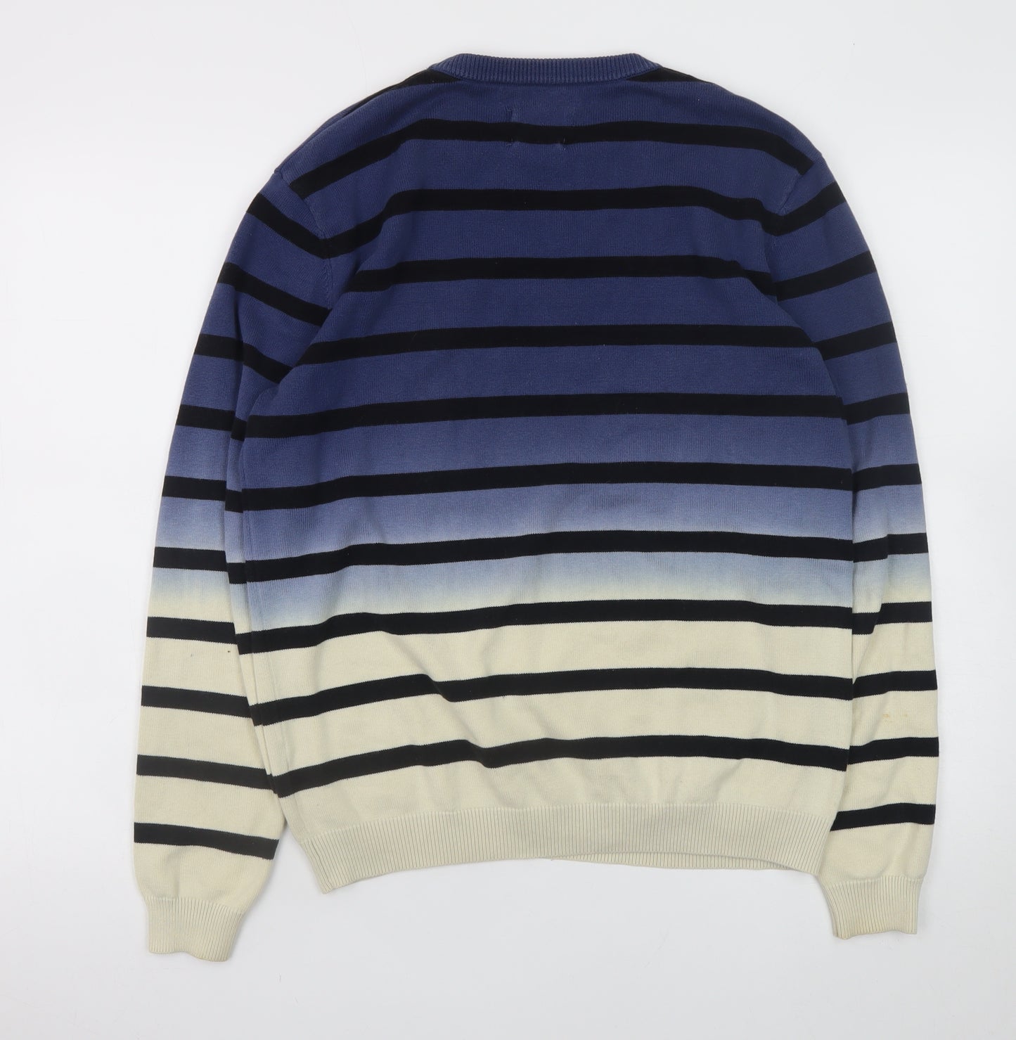 Foxton Men's Blue Striped Cotton Crew Neck Jumper Size S