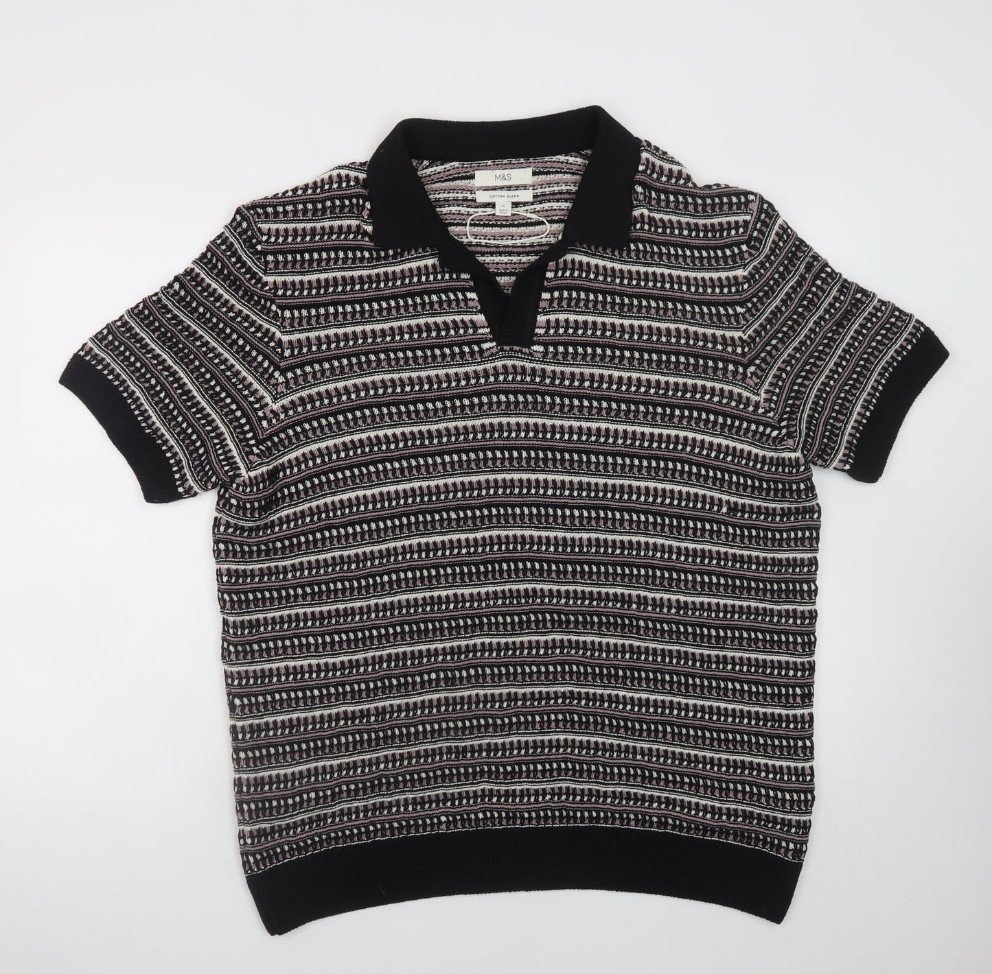 Marks and Spencer Men’s Black Geometric Collared Knit Jumper XL