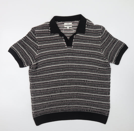 Marks and Spencer Men’s Black Geometric Collared Knit Jumper XL