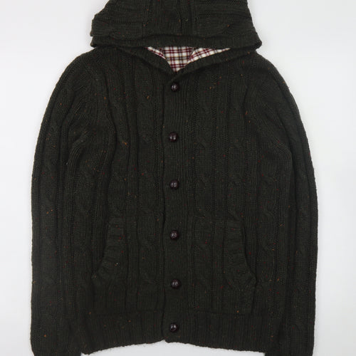 Cedar Wood State Mens Green Cable Knit Hooded Cardigan M